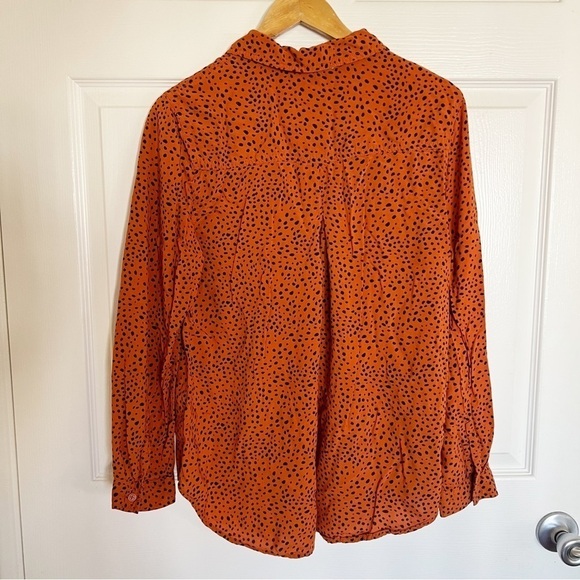 BeachLunchLounge blouse women's Large button up shirt top spotted orange spots - Picture 5 of 11